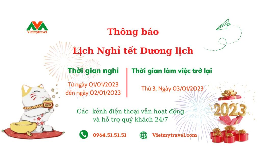 Lịch nghỉ tết Dương lịch 2023 - Vietmytravel